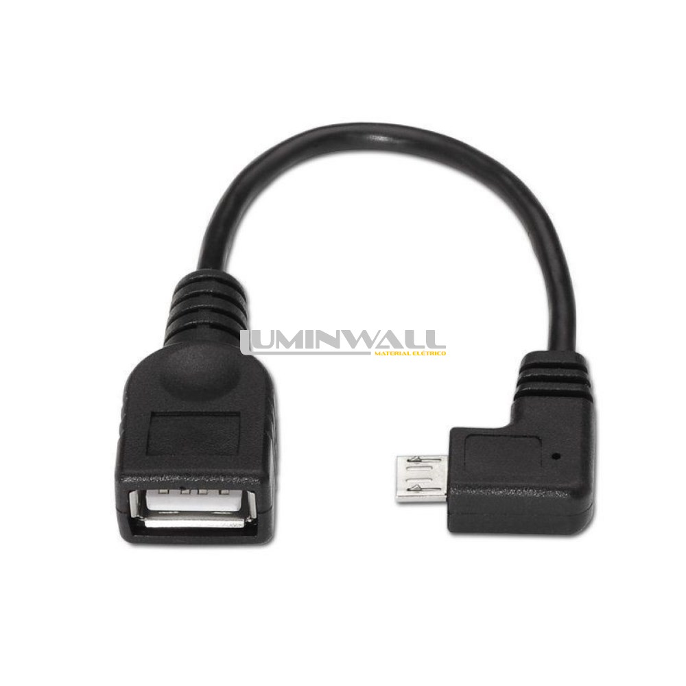 Cabo Adaptador USB Fêmea - Micro USB 90º Macho Preto (15cm) AISENS